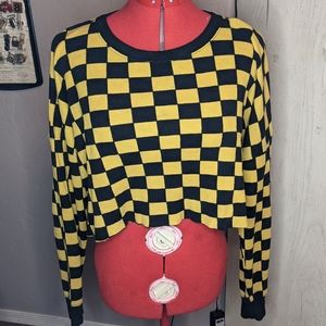 Retro Yellow Checkered Cropped Sweater